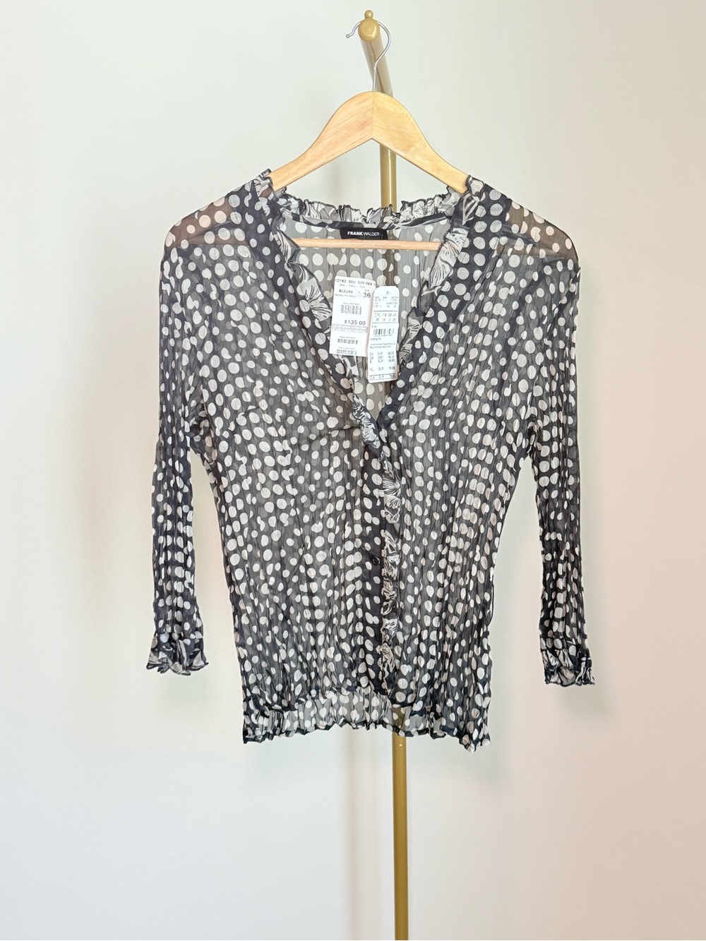 Sheer Polka Dot Ruffle Blouse - Black and White